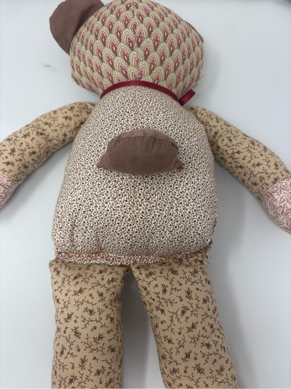 Granny core Handmade Patchwork Brown Teddy Bear Doll with Ribbon - Picture 4 of 6